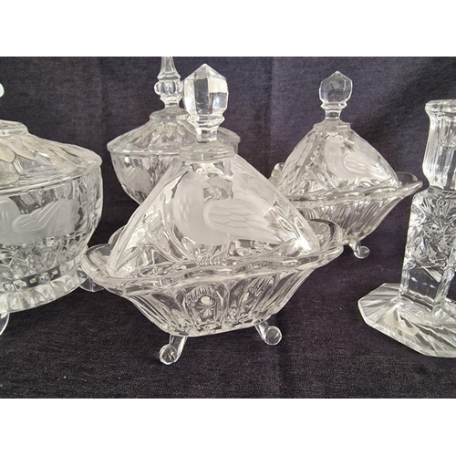 197 - Collection of Crystal / Glassware; Pair of Triangular Shape Lidded Sweet Dishes, Pair of Round Lidde... 