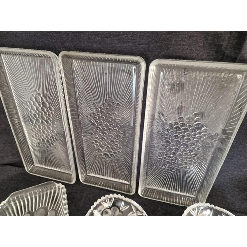 198 - Collection of Decorative Glass Tableware; 6 x Serving Trays / Platters, Pair of Ashtrays / Dishes an... 