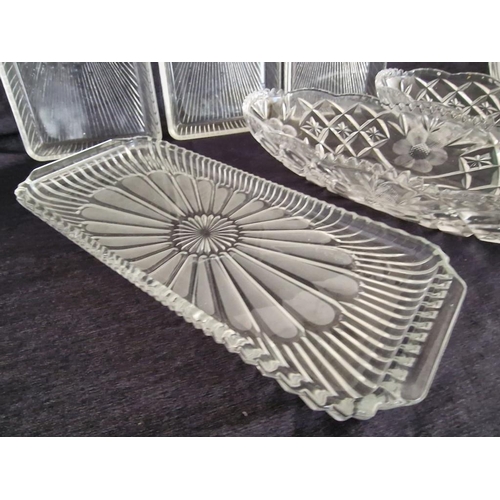 198 - Collection of Decorative Glass Tableware; 6 x Serving Trays / Platters, Pair of Ashtrays / Dishes an... 