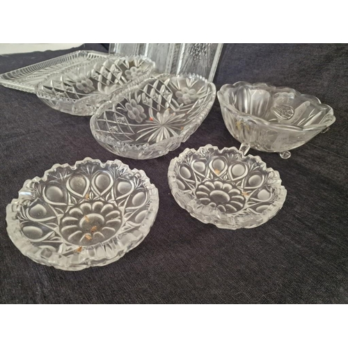 198 - Collection of Decorative Glass Tableware; 6 x Serving Trays / Platters, Pair of Ashtrays / Dishes an... 