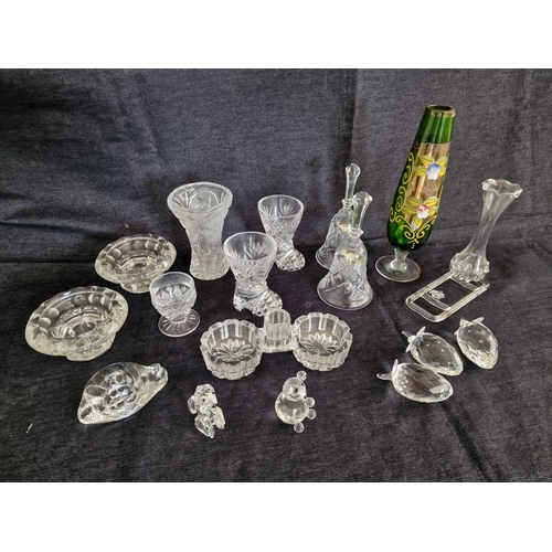 201 - Collection of Crystal & Glassware; Bells, Small Boot Shape Vases, Candle Stands, Animals, Fruit and ... 