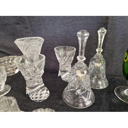 201 - Collection of Crystal & Glassware; Bells, Small Boot Shape Vases, Candle Stands, Animals, Fruit and ... 