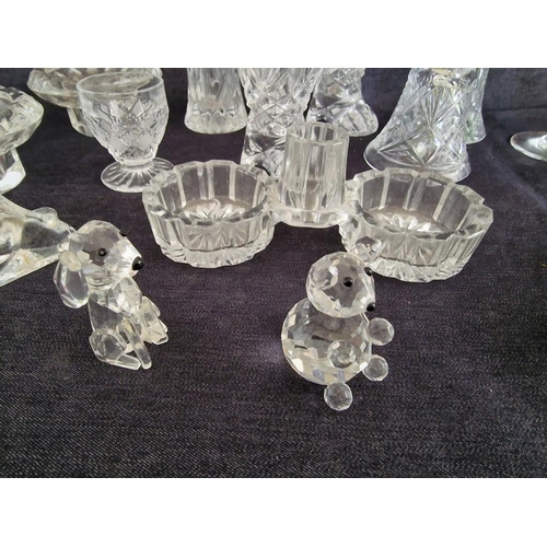 201 - Collection of Crystal & Glassware; Bells, Small Boot Shape Vases, Candle Stands, Animals, Fruit and ... 