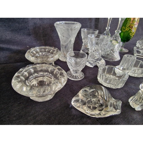 201 - Collection of Crystal & Glassware; Bells, Small Boot Shape Vases, Candle Stands, Animals, Fruit and ... 