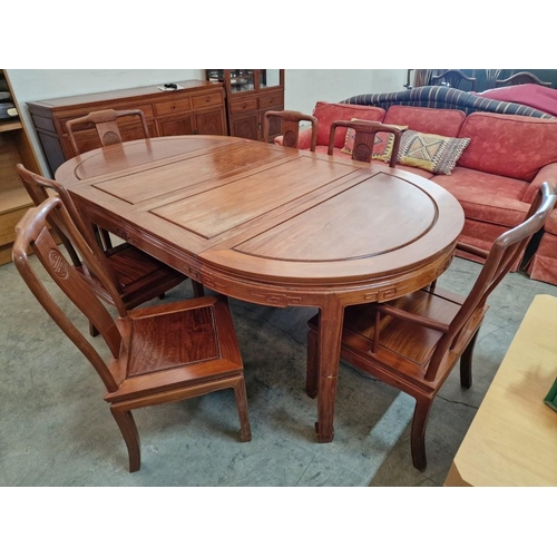 127 - Oriental Style Solid Wood (Rosewood?) Extendable Dining Table with Carved Surround, (Approx. 203 x 1... 