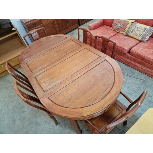 127 - Oriental Style Solid Wood (Rosewood?) Extendable Dining Table with Carved Surround, (Approx. 203 x 1... 