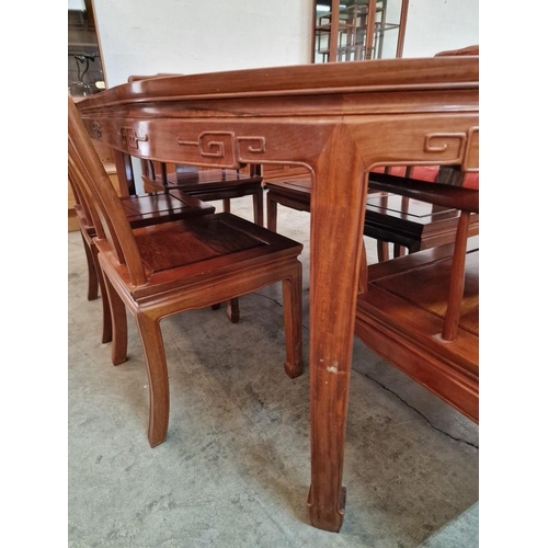 127 - Oriental Style Solid Wood (Rosewood?) Extendable Dining Table with Carved Surround, (Approx. 203 x 1... 