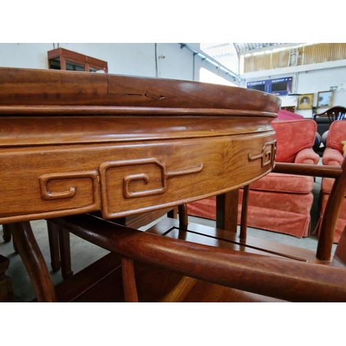 127 - Oriental Style Solid Wood (Rosewood?) Extendable Dining Table with Carved Surround, (Approx. 203 x 1... 