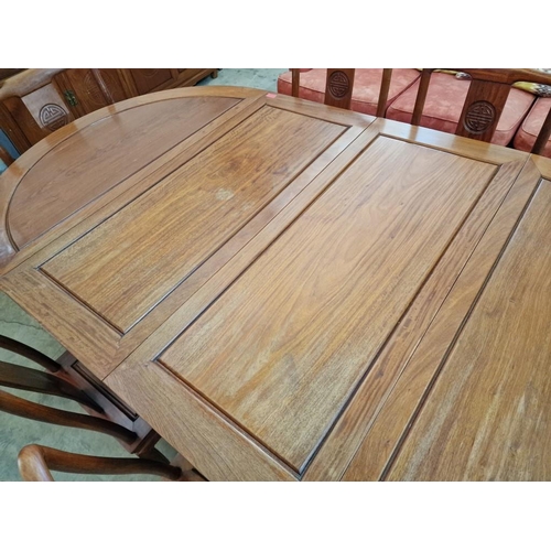 127 - Oriental Style Solid Wood (Rosewood?) Extendable Dining Table with Carved Surround, (Approx. 203 x 1... 