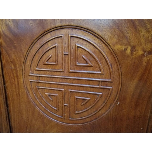 128 - Oriental Style Solid Wood (Rosewood?) Sideboard with 4-Drawers and 4-Cupboards with Carved Recessed ... 