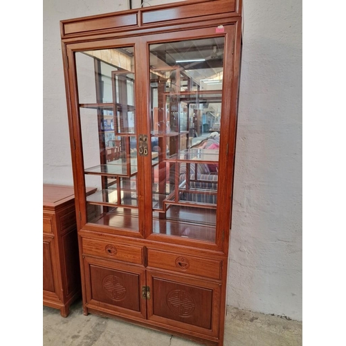 129 - Oriental Style Solid Wood (Rosewood?) Display Cabinet with 'Shodana' Style Multi-Level Glass Shelves... 