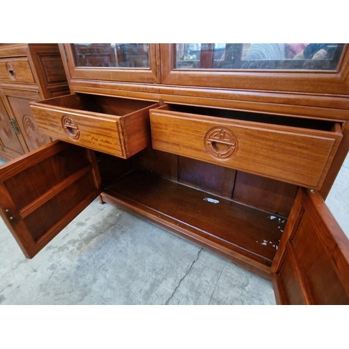 129 - Oriental Style Solid Wood (Rosewood?) Display Cabinet with 'Shodana' Style Multi-Level Glass Shelves... 