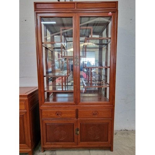 129 - Oriental Style Solid Wood (Rosewood?) Display Cabinet with 'Shodana' Style Multi-Level Glass Shelves... 