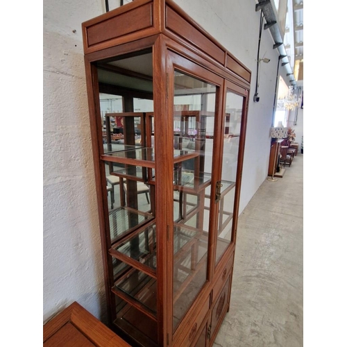 129 - Oriental Style Solid Wood (Rosewood?) Display Cabinet with 'Shodana' Style Multi-Level Glass Shelves... 