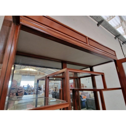 129 - Oriental Style Solid Wood (Rosewood?) Display Cabinet with 'Shodana' Style Multi-Level Glass Shelves... 