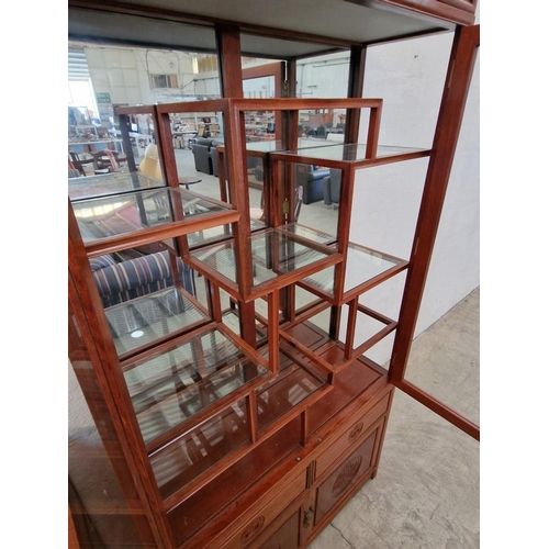 129 - Oriental Style Solid Wood (Rosewood?) Display Cabinet with 'Shodana' Style Multi-Level Glass Shelves... 