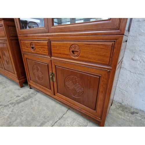 129 - Oriental Style Solid Wood (Rosewood?) Display Cabinet with 'Shodana' Style Multi-Level Glass Shelves... 