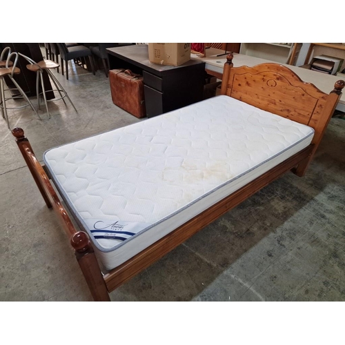 5 - Solid Pine / Wood Single Bed with 'Anesis Trend, by Gevorest' Mattress (Approx. 110 x 205cm)