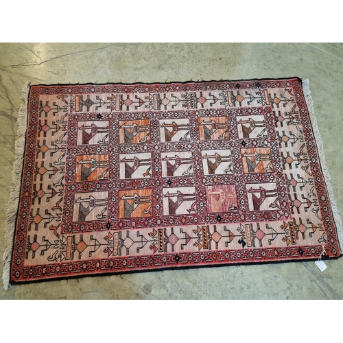 10 - Decorative Hand Woven 'Hana', Made in Pakistan, with Repeated Roosters in Different Shades, (Approx.... 