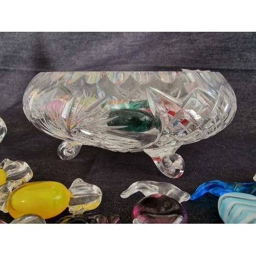 11 - Crystal Bon Bon Dish with Large Qty of Coloured Glass Sweets, Together with Crystal Perfume Atomiser