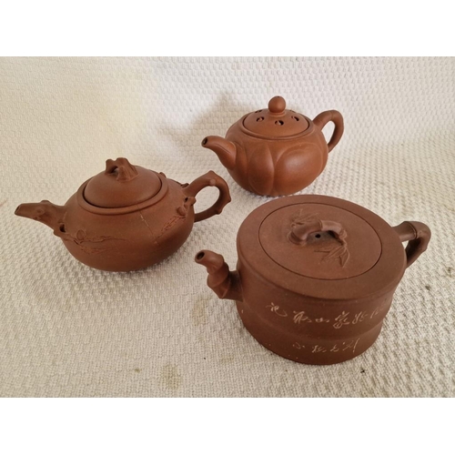 124 - 3 x Chinese Clay / Terracotta Tea Pot, (3)