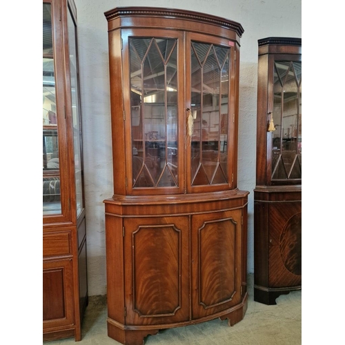 264 - Classical Style Dark Wood Corner Display Cabinet with Double Opening Multi-Pane Curved Glass Doors w... 