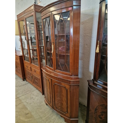 264 - Classical Style Dark Wood Corner Display Cabinet with Double Opening Multi-Pane Curved Glass Doors w... 