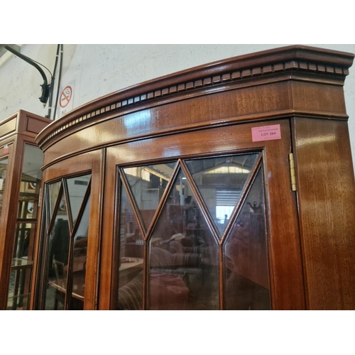 264 - Classical Style Dark Wood Corner Display Cabinet with Double Opening Multi-Pane Curved Glass Doors w... 