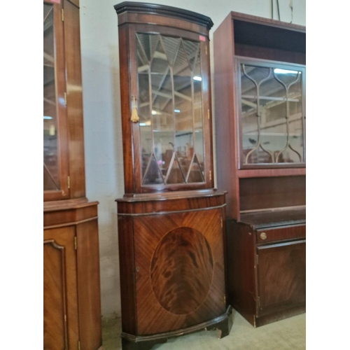 265 - Classical Style Dark Wood Corner Display Cabinet with Multi-Pane Curved Glass Door with 2-Internal S... 