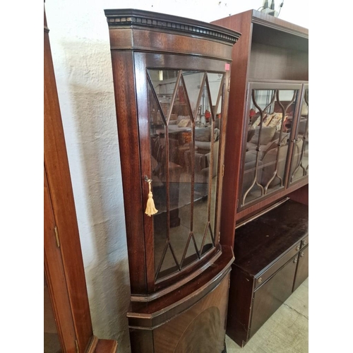 265 - Classical Style Dark Wood Corner Display Cabinet with Multi-Pane Curved Glass Door with 2-Internal S... 