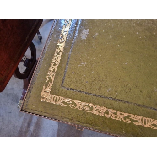 267 - Antique Mahogany Military Campaign Desk / Twin Pedestal 9-Drawer Knee-Hole Desk, with Green Leather ... 