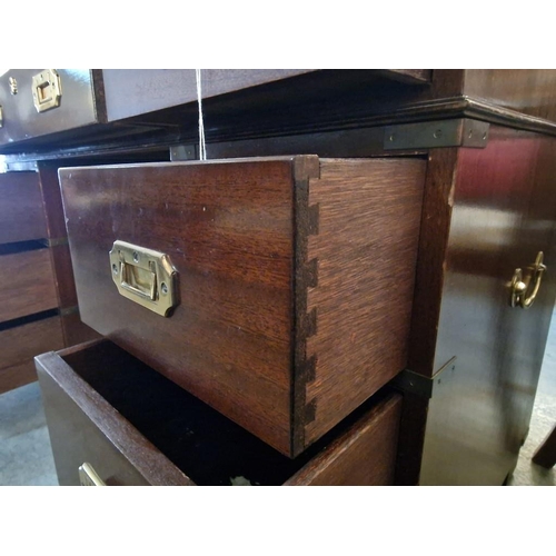 267 - Antique Mahogany Military Campaign Desk / Twin Pedestal 9-Drawer Knee-Hole Desk, with Green Leather ... 