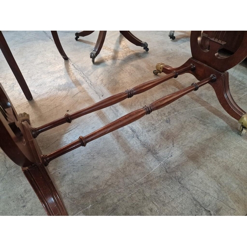 268 - Antique Sofa Table / Desk with Leather Top, Drop Leaf Ends, 2-Drawers, Harp Shape Legs and Turned Sp... 