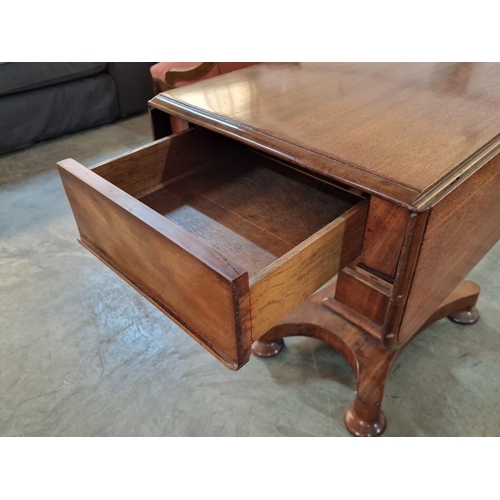 269 - Antique Georgian Mahogany Pembroke / Drop-Leaf Table with Pedestal Leg & Bun Feet and Discreet End D... 