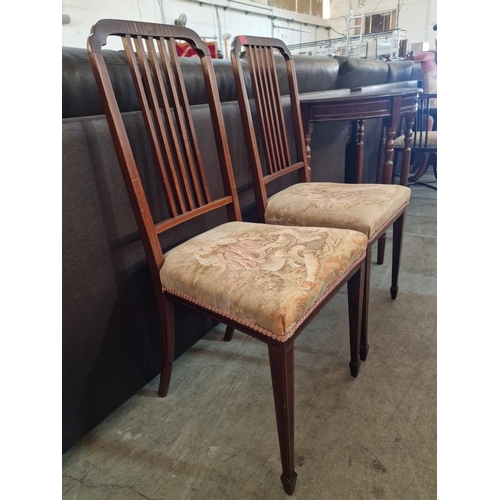 270 - Pair of Antique Edwardian Chairs with Inlaid Box Wood Back and Embroidered Padded Seat with Victoria... 