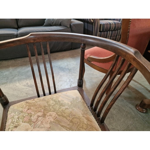 272 - Antique Wooden Corner Chair, Possibly Edwardian with Embroidered Padded Seat of Children & Goat, Ove... 