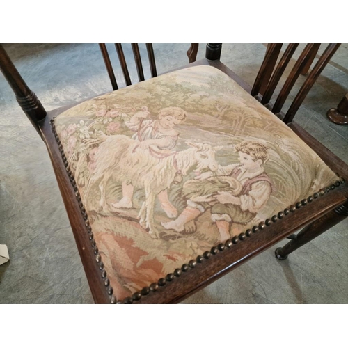 272 - Antique Wooden Corner Chair, Possibly Edwardian with Embroidered Padded Seat of Children & Goat, Ove... 