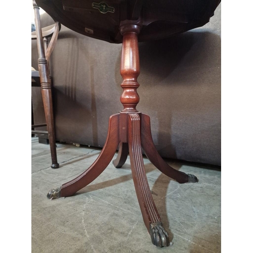 273 - Dark Wood Side Table with Turned Pedestal Base, 4-Legs with Brass Claw Feet, by 'Strongbow Furniture... 