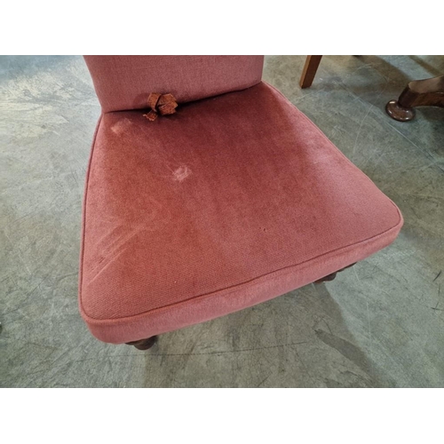 274 - Antique Upholstered Prayer Chair in Peach Colour Fabric with Embroidered Back Rest with Victorian Co... 