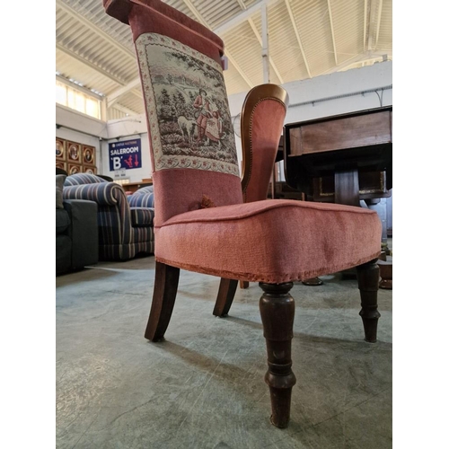 274 - Antique Upholstered Prayer Chair in Peach Colour Fabric with Embroidered Back Rest with Victorian Co... 