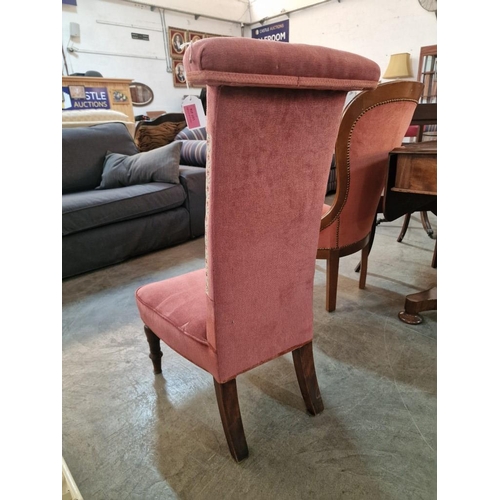 274 - Antique Upholstered Prayer Chair in Peach Colour Fabric with Embroidered Back Rest with Victorian Co... 