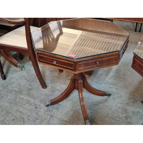 278 - Dark Wood Octagonal Shape Drum / Side Table with Drawer, Pedestal Base with 4-Legs and Brass Claw Fe... 