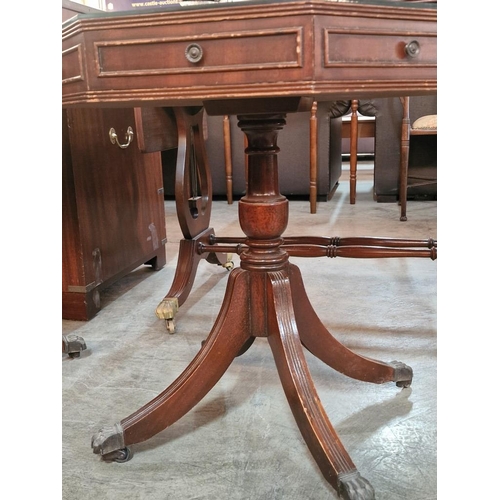 280 - Dark Wood Octagonal Shape Drum / Side Table with Drawer, Pedestal Base with 4-Legs and Brass Claw Fe... 