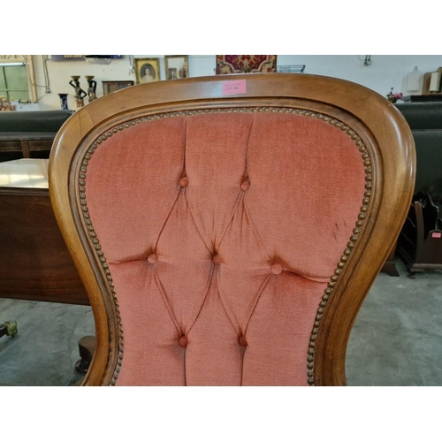 282 - Antique Spoon Back Bedroom / Nursing Chair with Mahogany Surround, Cabriole Legs and Button Back Stu... 