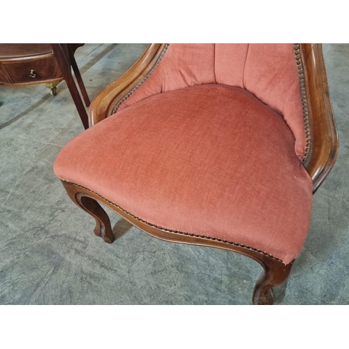 282 - Antique Spoon Back Bedroom / Nursing Chair with Mahogany Surround, Cabriole Legs and Button Back Stu... 