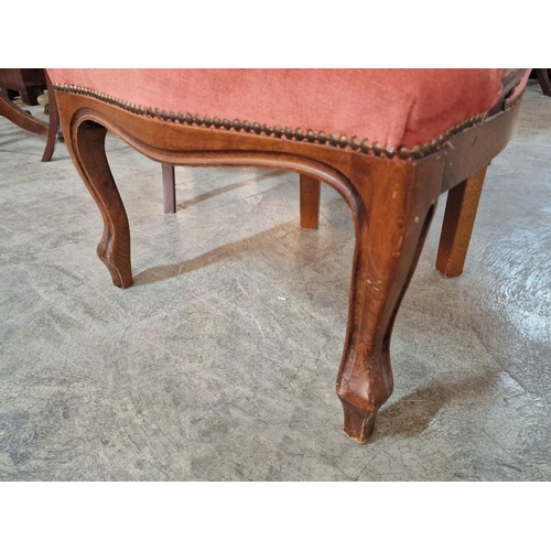 282 - Antique Spoon Back Bedroom / Nursing Chair with Mahogany Surround, Cabriole Legs and Button Back Stu... 