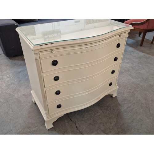 284 - French Country Style Bow Fronted Chest of Drawers, with 4-Drawers and Slide Out Shelf, with Glass To... 