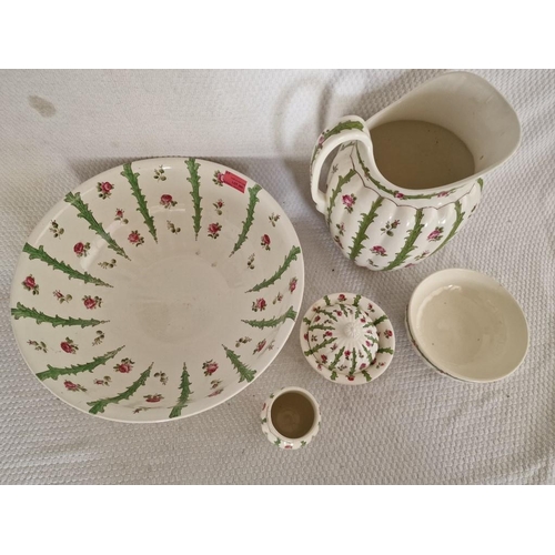 285 - Antique Mintons (England), Porcelain Chamber Set of Large Wash Bowl, Large Jug, Bowl, Straining Dish... 