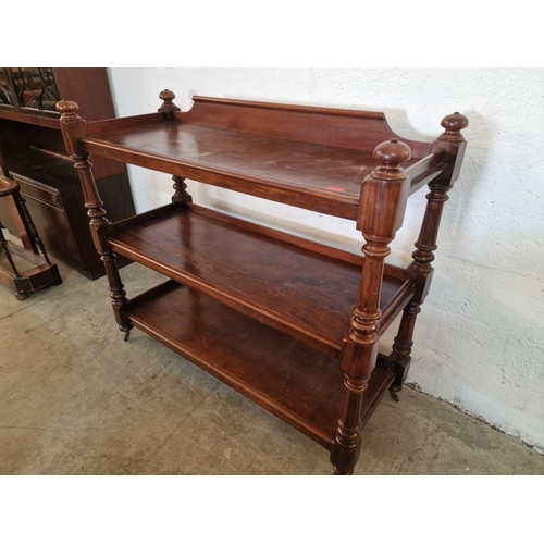 286 - Antique Victorian Mahogany Three-Tier Buffet / 'Dumb Waiter' with 3 Rectangular Shelves With Galleri... 