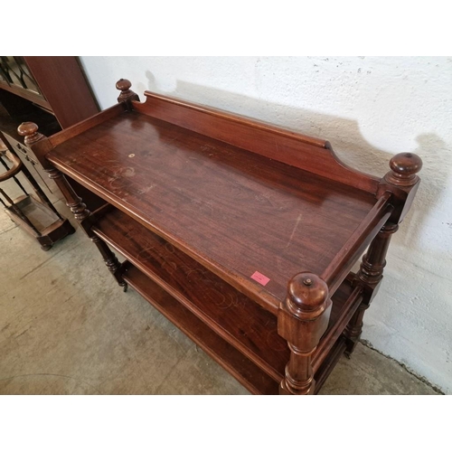 286 - Antique Victorian Mahogany Three-Tier Buffet / 'Dumb Waiter' with 3 Rectangular Shelves With Galleri... 